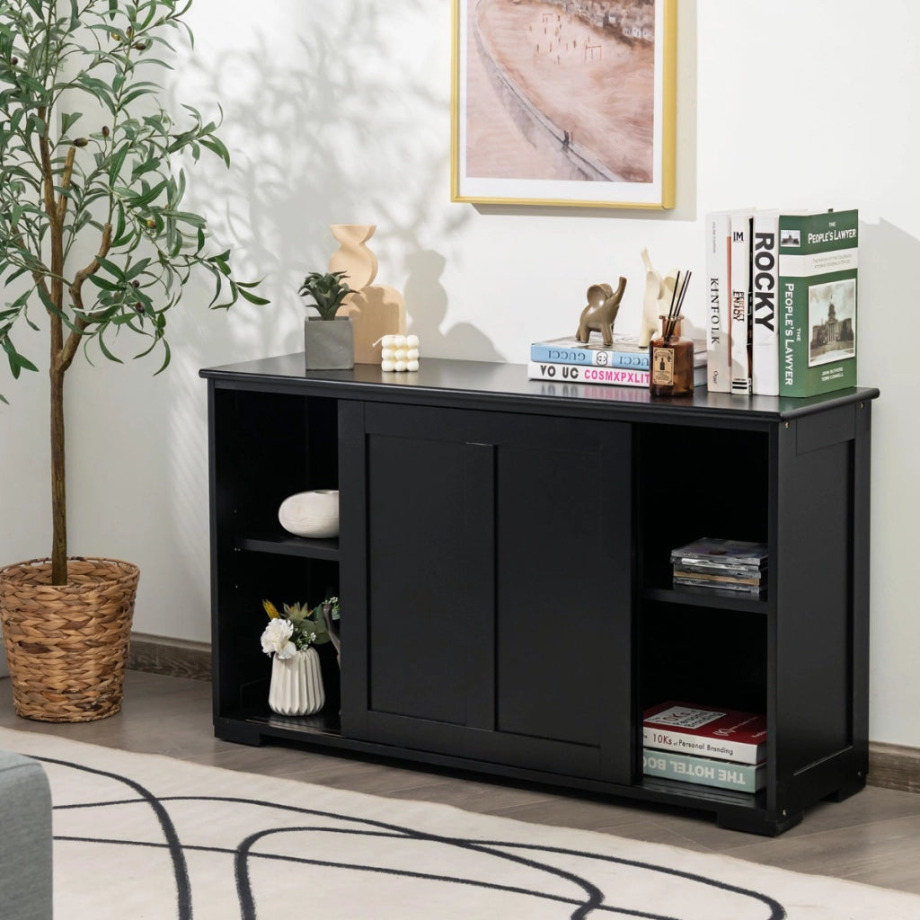 Armadietto da cucina a due porte scorrevoli, Mobiletto in legno per bagno 106,7x33x60cm Nero-Credenze buffet