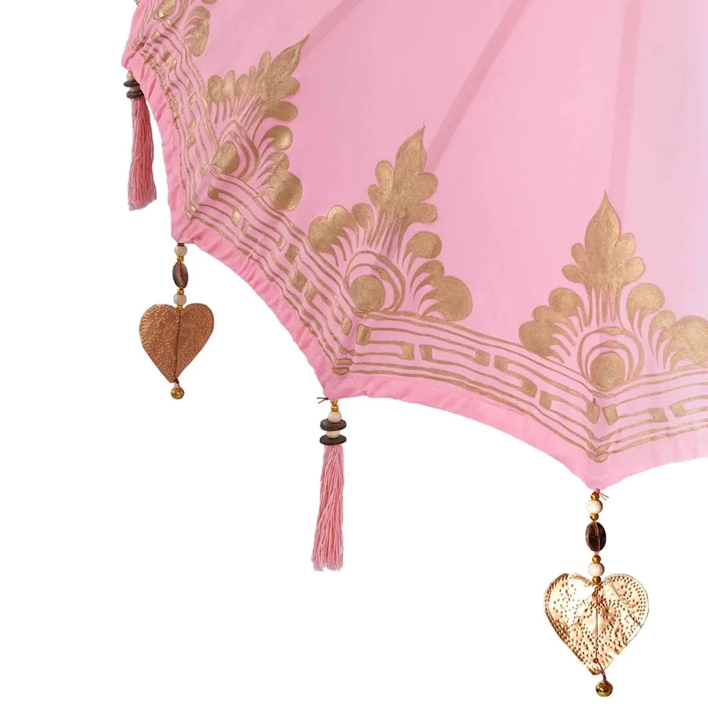 Parasol con Base Rosa, Marrone 250 cm Cotone, Legno