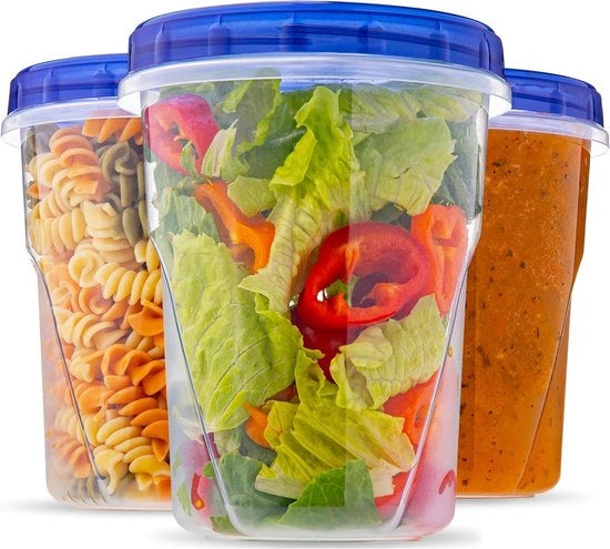 Contenitori in Plastica per Alimenti del Panificio con Coperchio a Rotazione - (32 oz) - [3 pezzi] - Contenitori per Zuppa e Alimenti di Deposito per Asporto - Contenitori in Plastica a Tappo Ermetico - Resistenti al Congelamento e al Microonde -