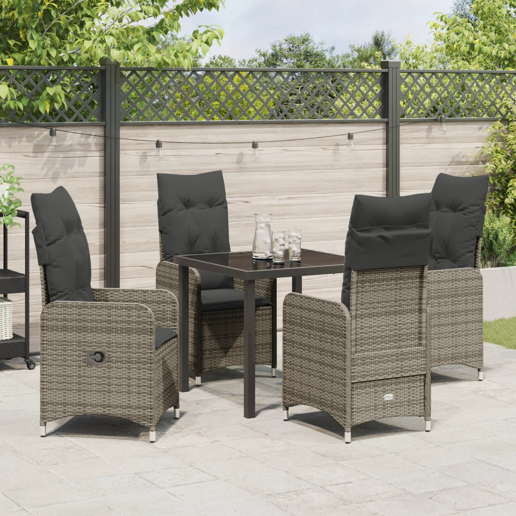 Set da Pranzo da Giardino 5 Pezzi con Cuscini Grigio Polyrattan