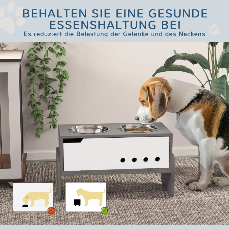 CIOTOLA rialzata per cani regolabile 3 altezze, 2 ciotole 2000 ml, grigio