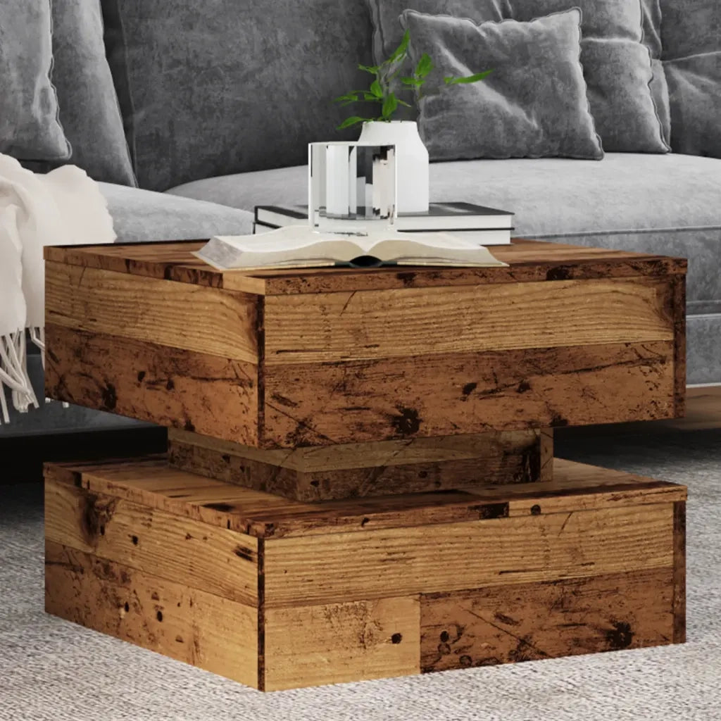vidaXL Tavolino da Salotto con Luci LED Legno Antico 50x50x40 cm
