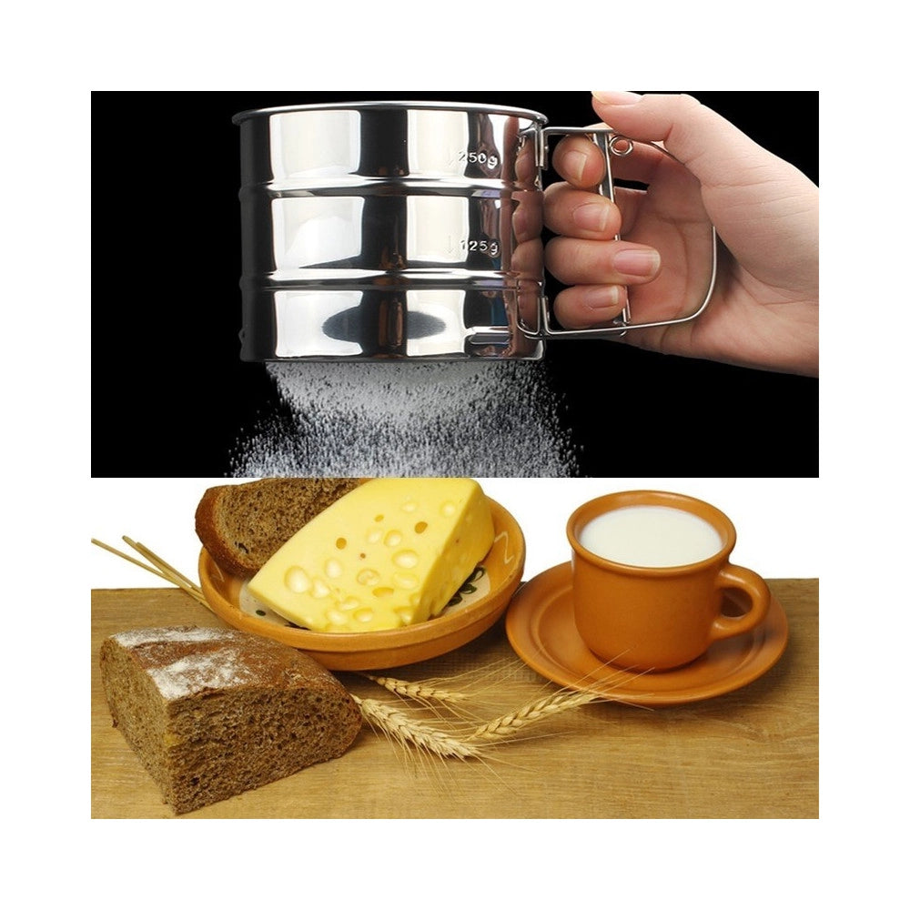 Trade Shop - Setaccio Da Cucina Per Farina E Zucchero A Velo Acciaio Inox Spolverare 250 Gr -