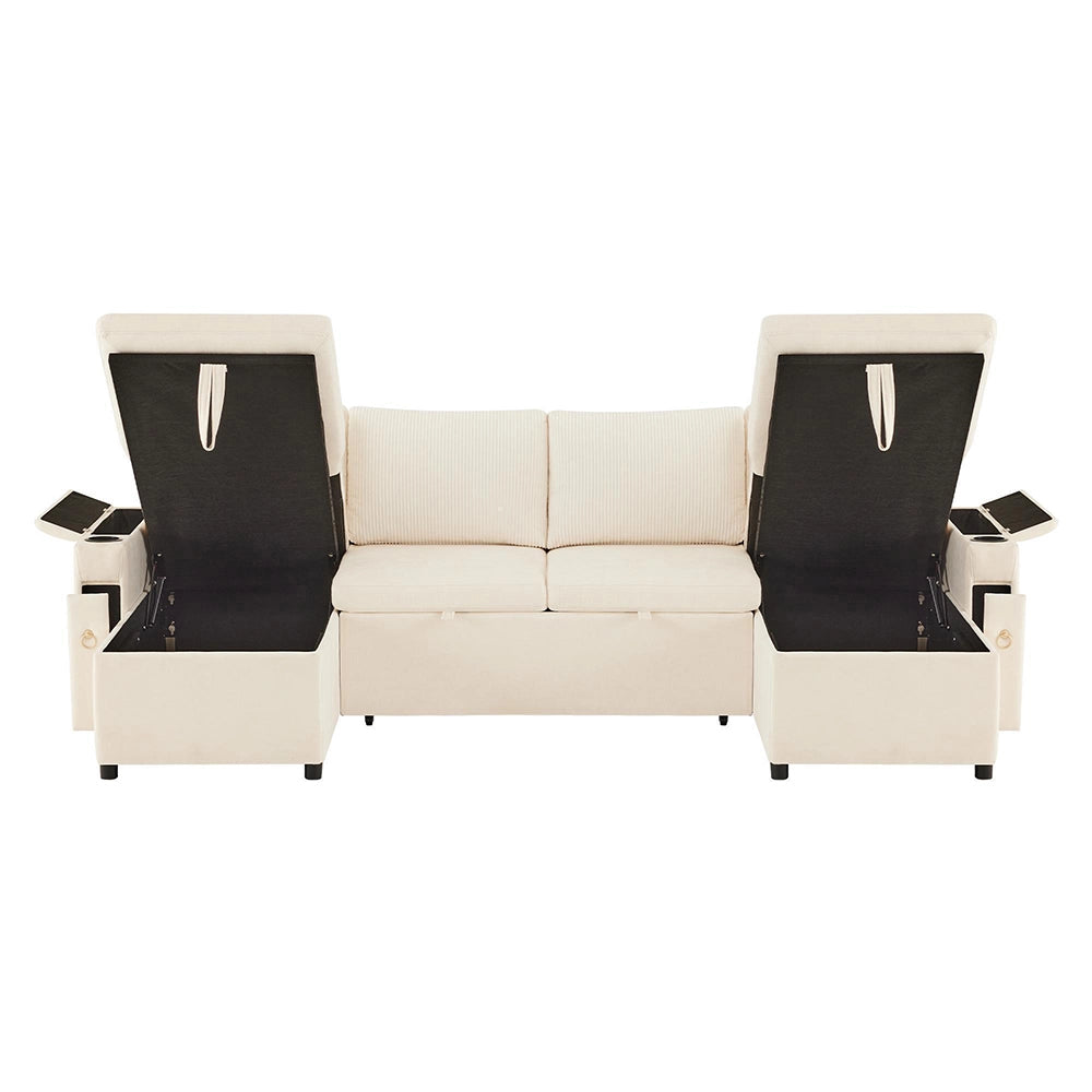 Divano letto 4 posti a U - Xylo - Angolare, con ripostiglio, beige