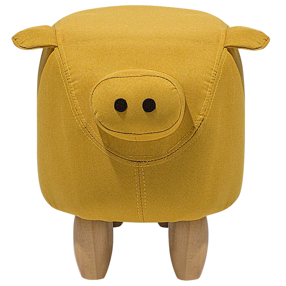 Sgabello per bambini Animale Maialino in tessuto giallo Gambe in legno Poggiapiedi per scuola materna