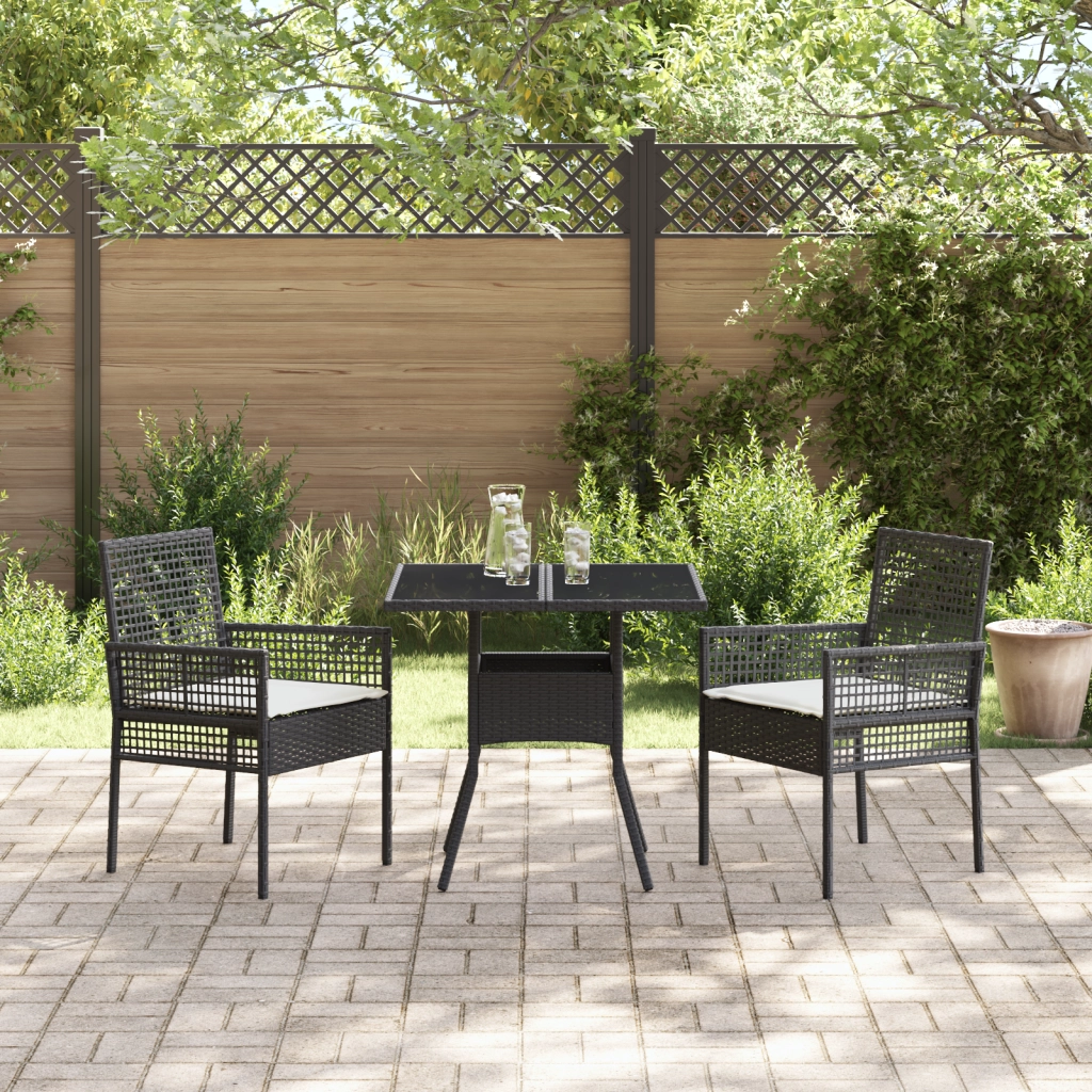 Set da Pranzo da Giardino in 3 Pezzi Rattan Nero