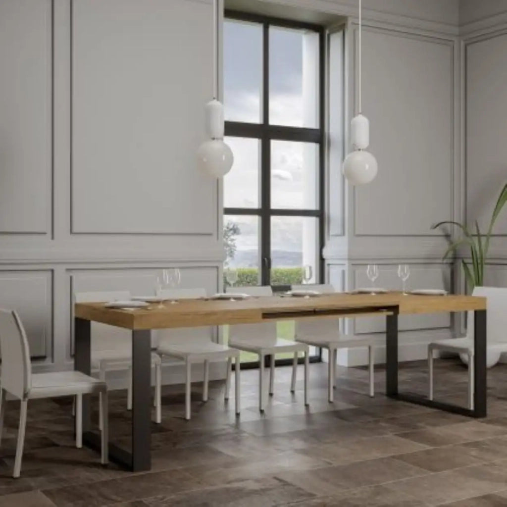Tavolo allungabile 140/400x90 cm Tecno colore quercia natura gambe antracite