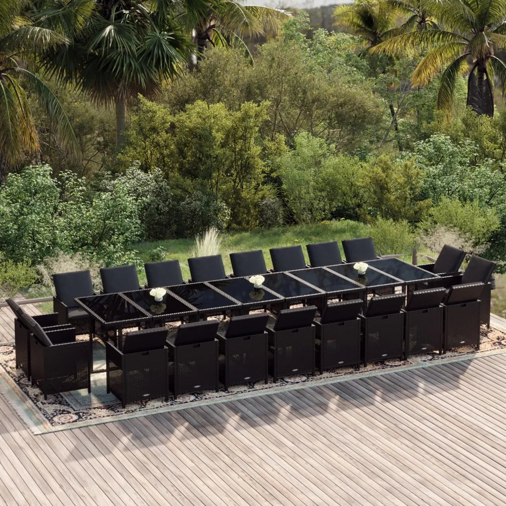 Set da Pranzo da Giardino 21 pz con Cuscini in Polyrattan Nero cod mxl 42919