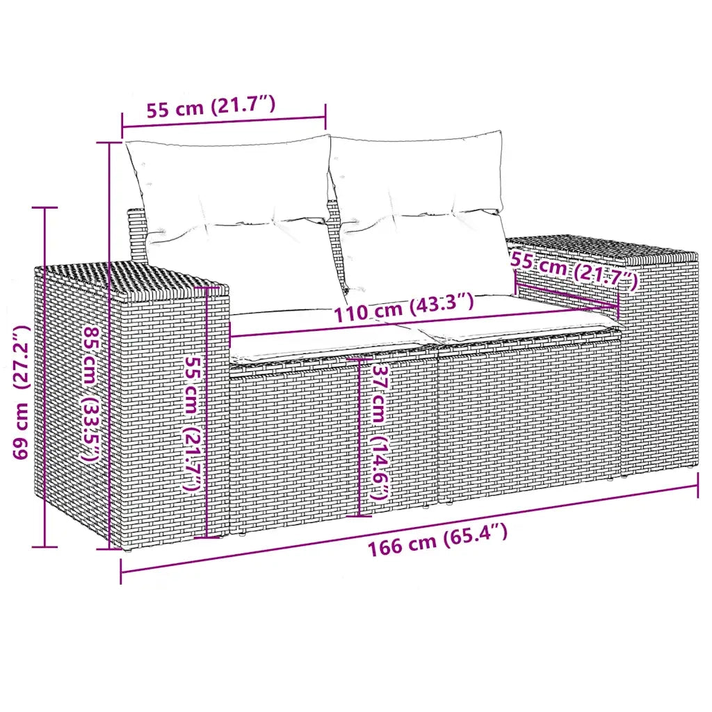 Set Divani da Giardino 11 pz con Cuscini Beige in Polyrattan 3223097