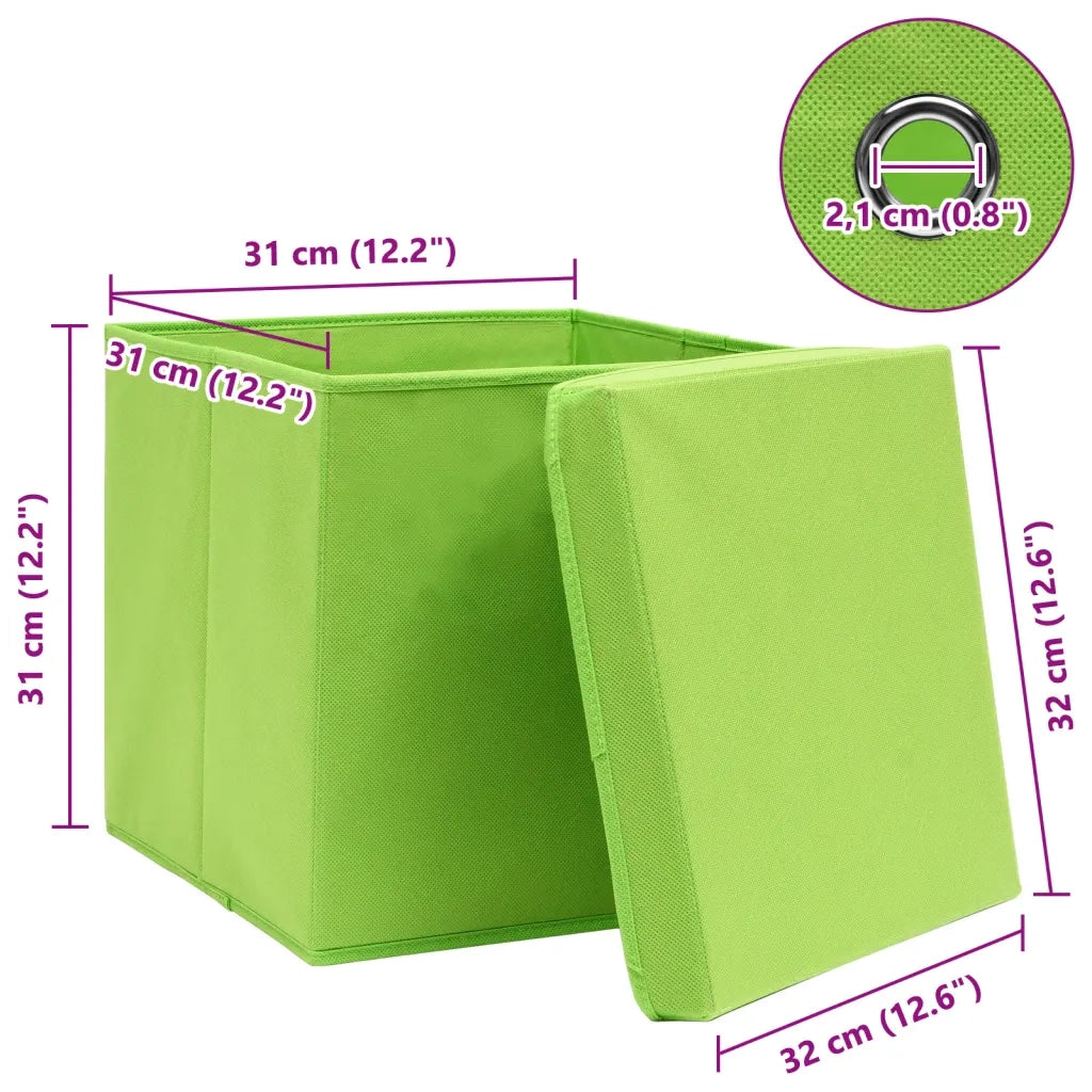 Scatole Portaoggetti con Coperchi 4 pz Verdi 32x32x32 cm Tessuto CFW7062636