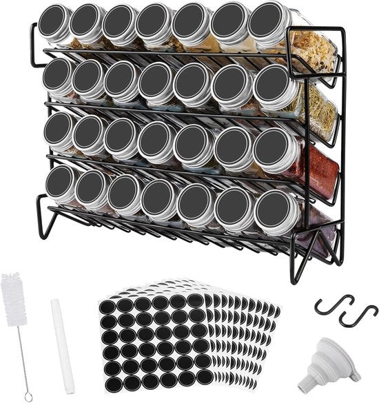 Organizzatore premium per spezie in cucina con contenitori per spezie - nero, verde, bianco - 1 set