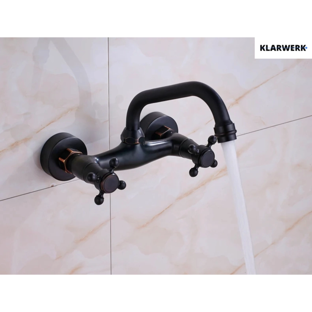 JULIAN | rubinetto miscelatore retrò da parete nero|rubinetto vintage da cucina da parete in acciaio inox vecchio stile - gastronomia ruotabile a 360°