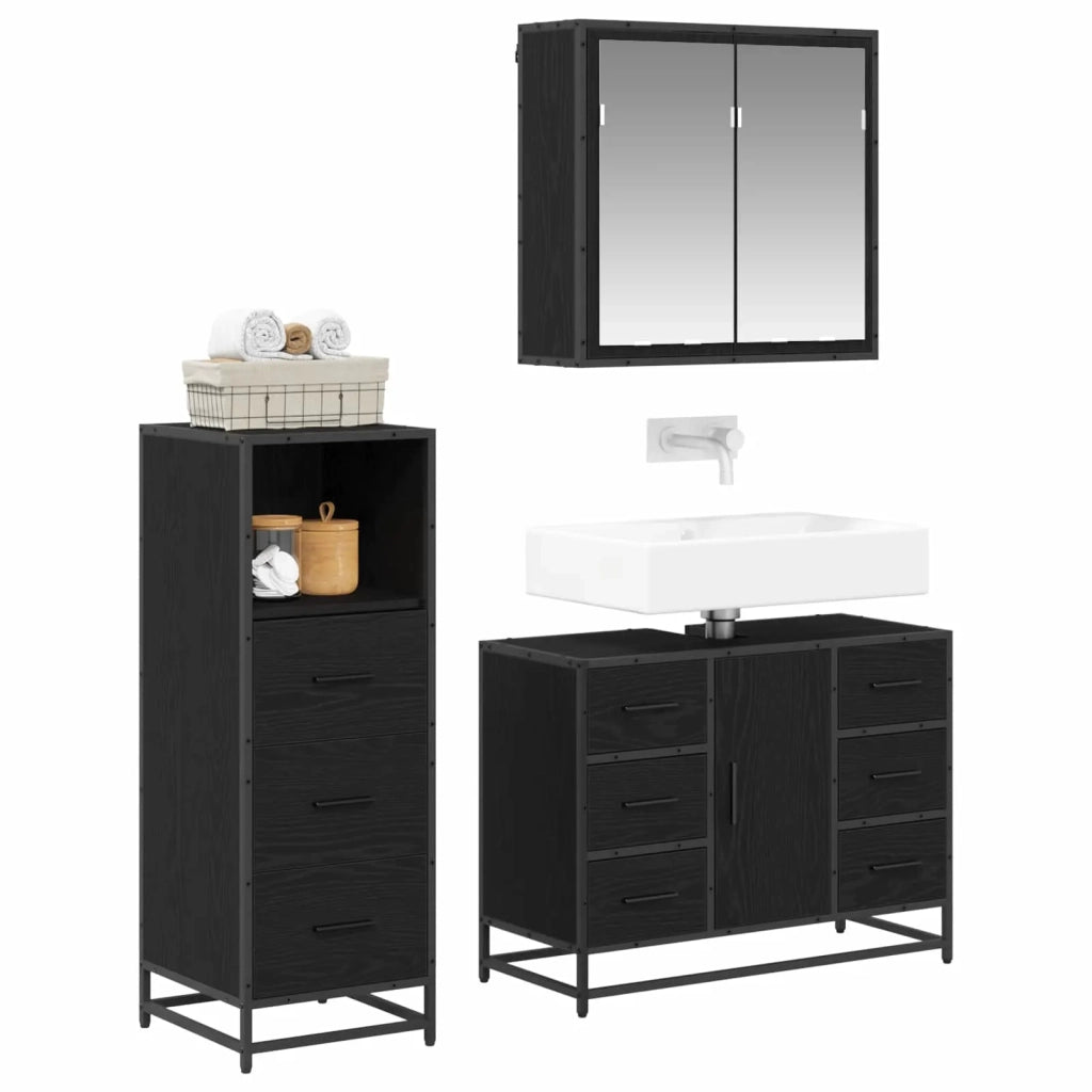 Set di mobili per il bagno 3 pcs Rovere Nero Legno multistrato 3402538