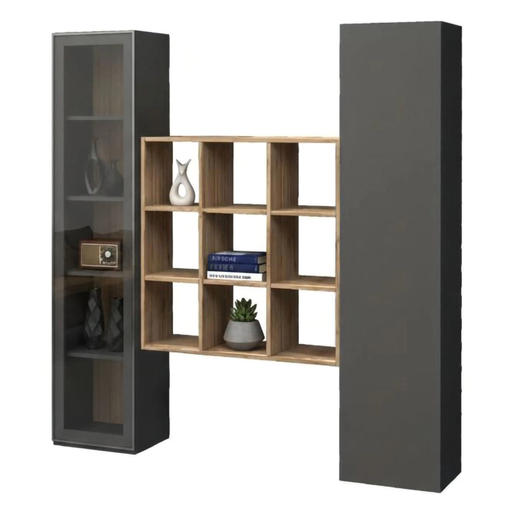 Madia Acerenza, Credenza 16 Ripiani Made in Italy, 40x30x180h cm Nero Antracite