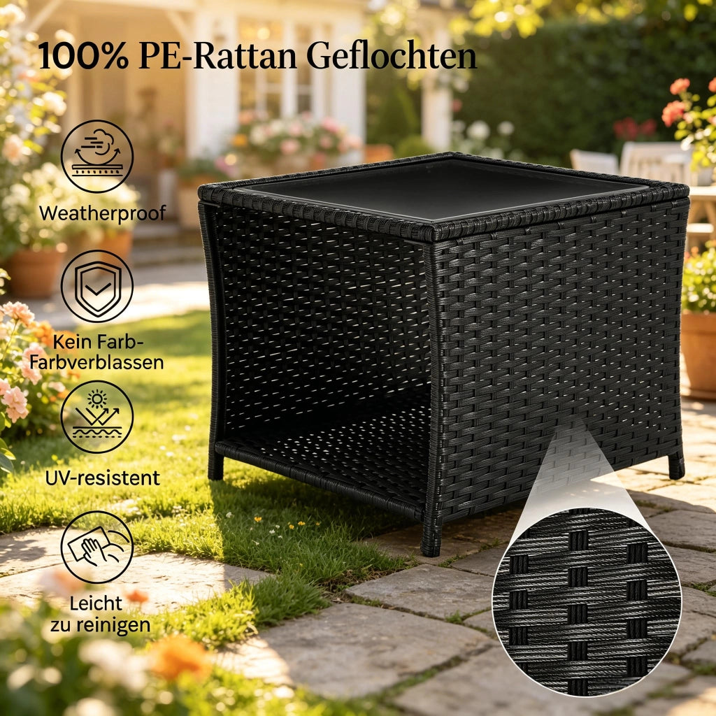 TAVOLO DA GIARDINO IN POLYRATTAN CON VANO PORTAOGGETTI 45 x 45 x 40 cm NERO