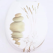 Trade Shop - Copriwater Universale Legno Pietra Sassi Bianchi Tavoletta Bagno Copri Wc Water -        3,5