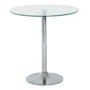 Tavolo da Pranzo Rotondo con Piano in Vetro, Telaio Metallico, Colore Argento