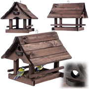 KADAX Grande casetta per mangiatoia per uccelli in legno di alta qualità da appendere, colore marrone, ideale come regalo.