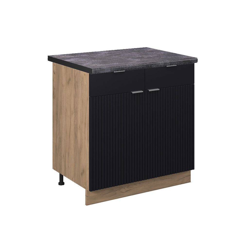 Mobiletto base per cucina Fame-Line Nero rigato/Rovere dorato 80 cm, PL Antracite Vicco