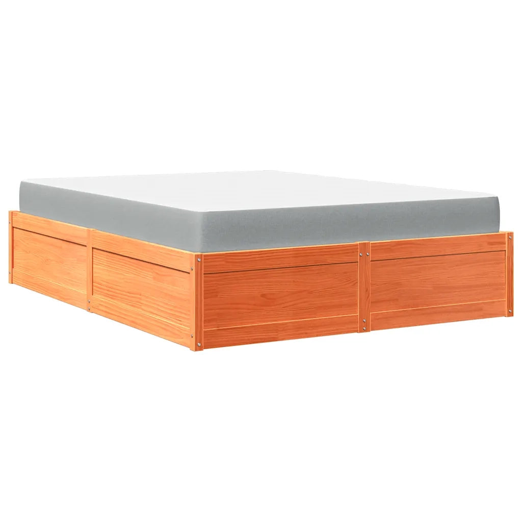 Letto con Materasso Marrone Cera 140x200cm Legno Massello Pino 3281936