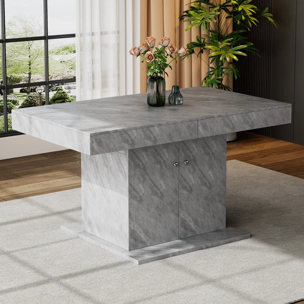 Tavolo da pranzo allungabile con vano contenitore e 2 maniglie, in truciolare e metallo, per cucina e sala da pranzo, grigio