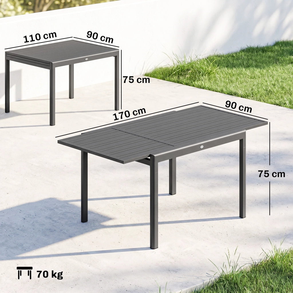 Tavolo da pranzo allungabile ¨C Minimal ¨C grigio scuro, alluminio, 110-170x90x75 cm