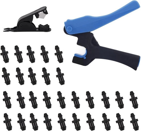 Set di Irrigazione a Gocce - Strumenti per l'Irrigazione a Gocce - Taglia Tubi - 30 Pezzi - Giardinaggio - Agricoltura - Blu/Nero - Attrezzatura Giardino