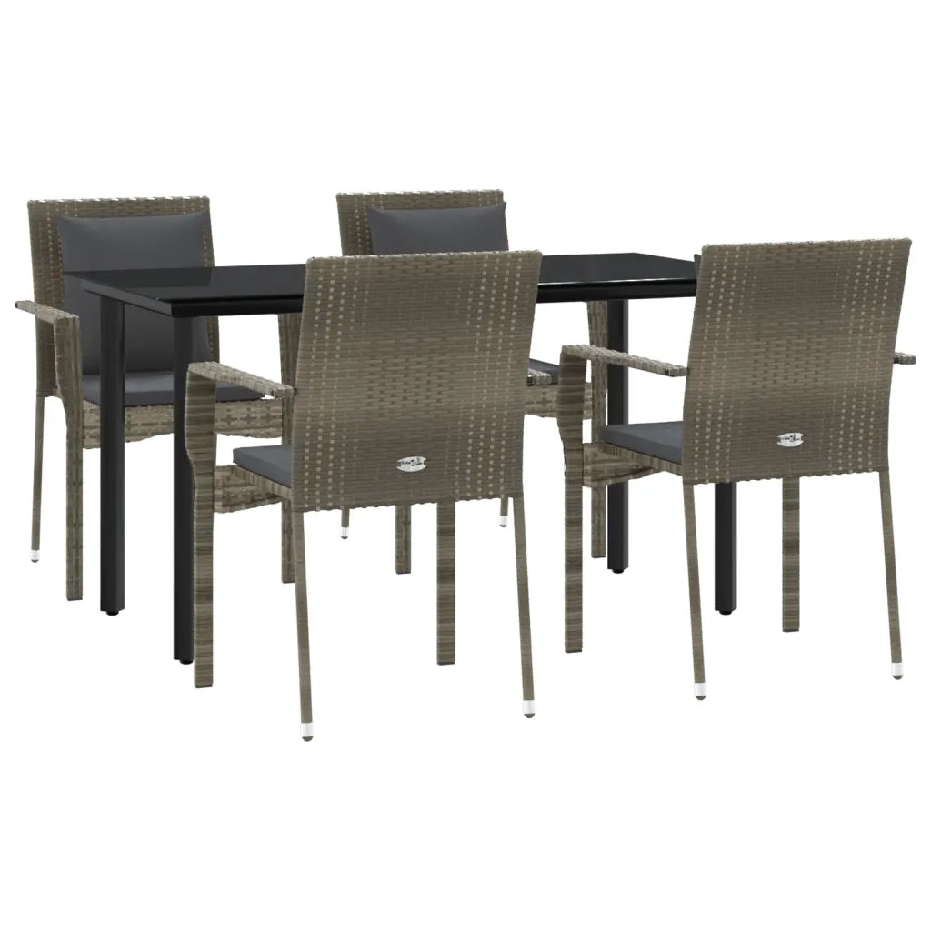 Set da Pranzo Giardino 5pz | Set Salotto da Giardino Nero e Grigio con Cuscini Polyrattan