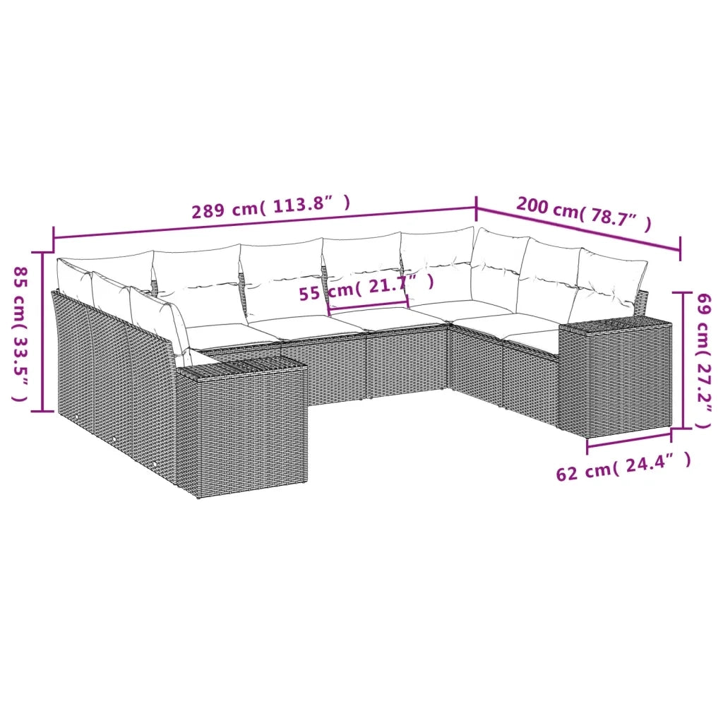 Set Divani da Giardino 9 pz con Cuscini Nero in Polyrattan
