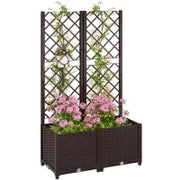Fioriera Rialzata con Traliccio per Rampicanti e 8 Fori di Drenaggio in PP, 80x40x135 cm, Marrone