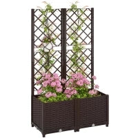 Fioriera Rialzata con Traliccio per Rampicanti e 8 Fori di Drenaggio in PP, 80x40x135 cm, Marrone