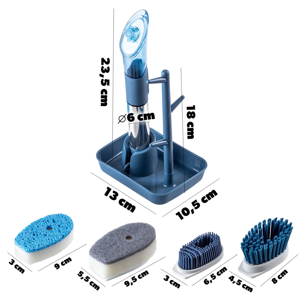 Set di 4 spugne per piatti KADAX, dispenser di detersivo per piatti con manico e spazzole.