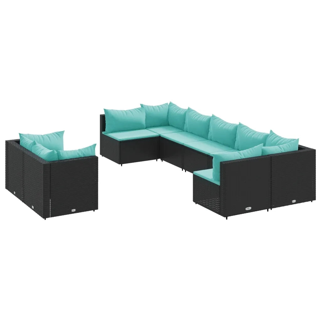 Set Divani da Giardino 9 pz con Cuscini Nero in Polyrattan 3308300