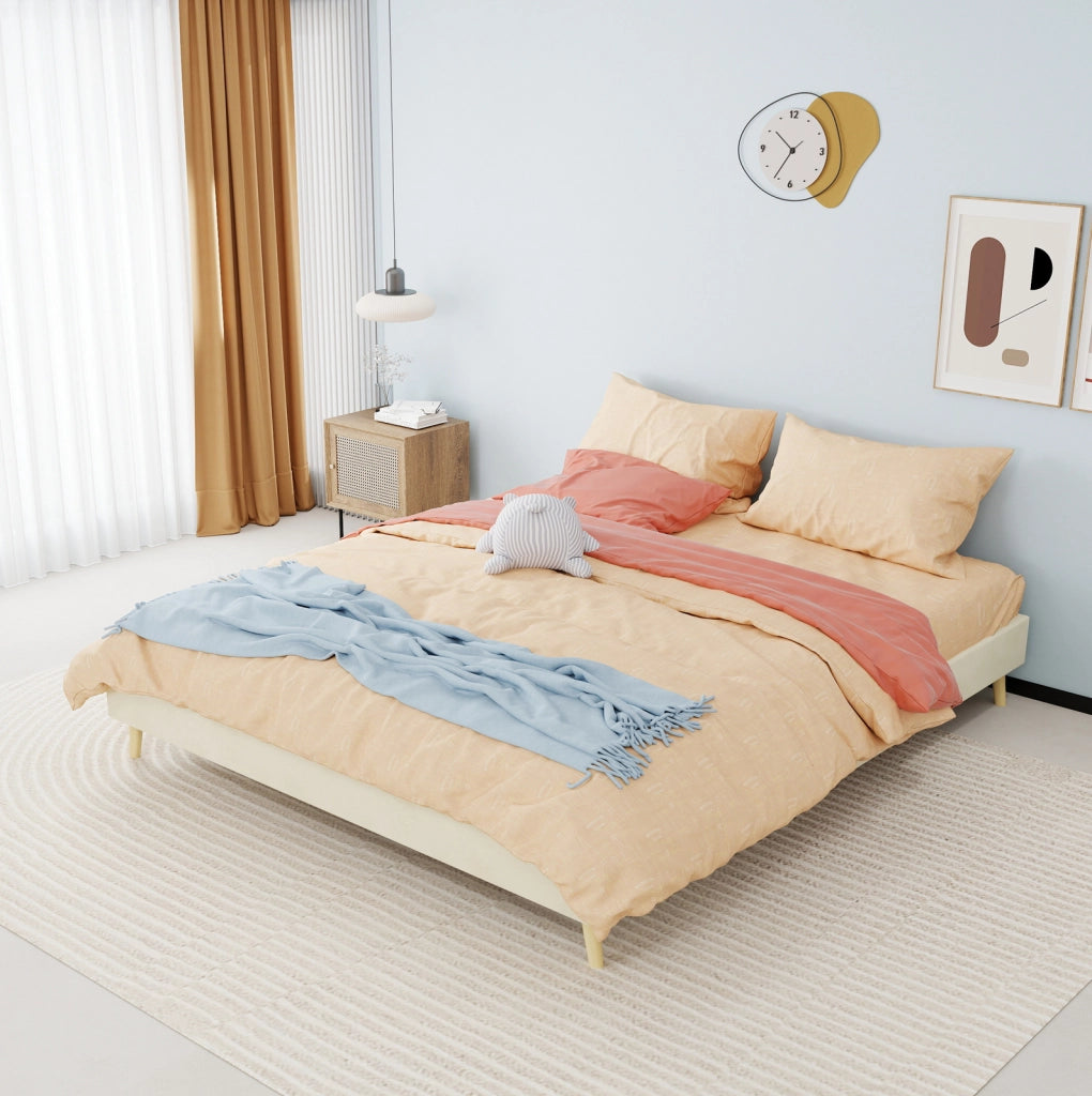 Letto 160x200 cm; design moderno in tessuto e metallo beige
