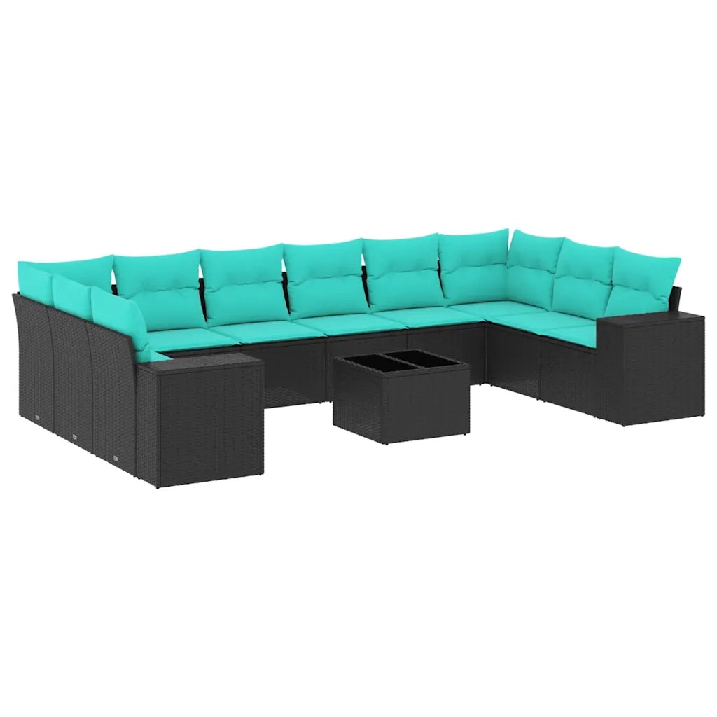 Set Divani da Giardino 11 pz con Cuscini Nero in Polyrattan 3223076
