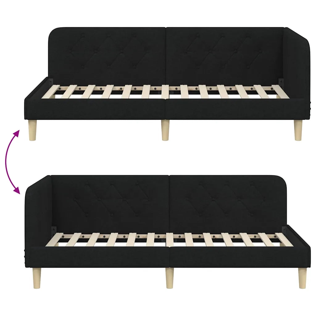 Cornice del letto ad angolo Nero 90 x 200 cm Tessuto