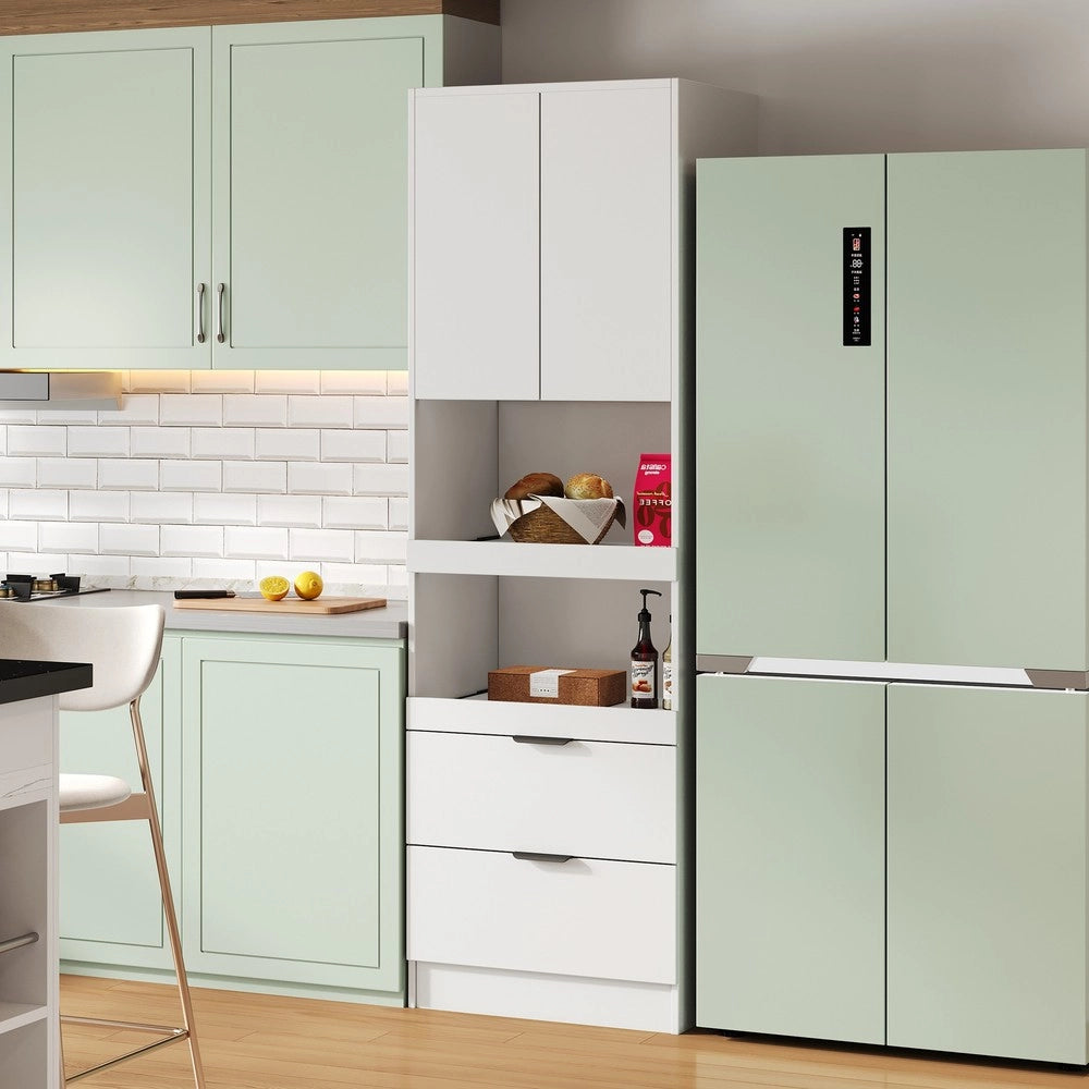Mobile Multiuso Cucina - Minimal - Bianco 200cm con Ante Cassetti Ripiani Antiribaltamento