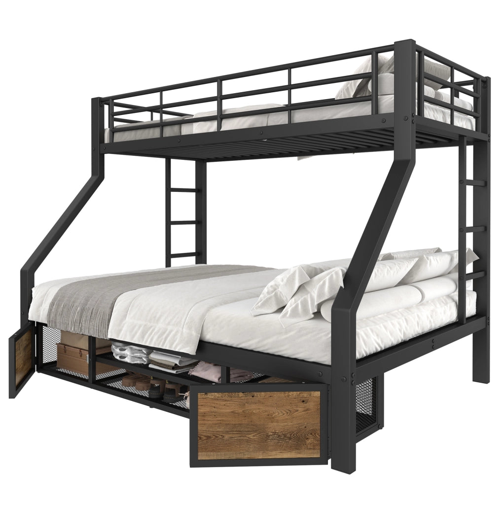 Letto a castello per bambini con scarpiera; vani contenitore; scala; 90x200/140x200 cm; nero