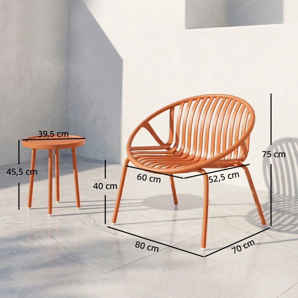 Set tavolino da giardino 3 pezzi ¨C zephmum ¨C rosso, acciaio e polipropilene, 80x70x75 cm