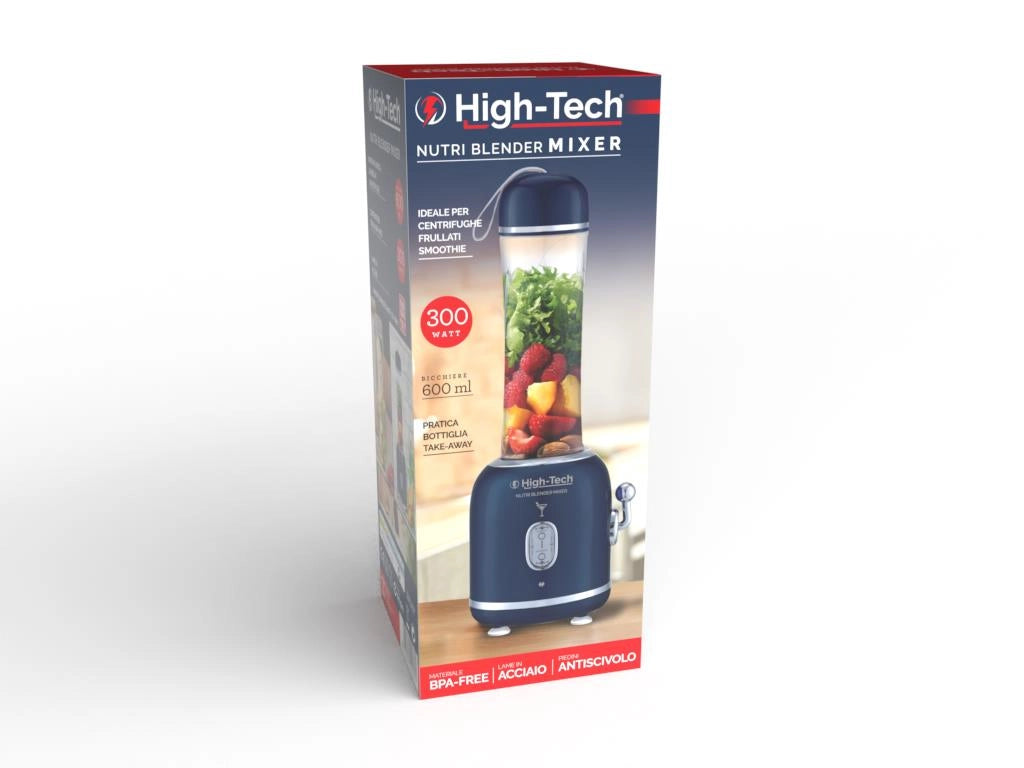 HIGH-TECH FRULLATORE DA 300 W CON CAPIENZA 600ML CON MINI BULLET SPORTIVO BLU