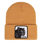 Berretto ricamato PANTHER con risvolto, in maglia, colore giallo