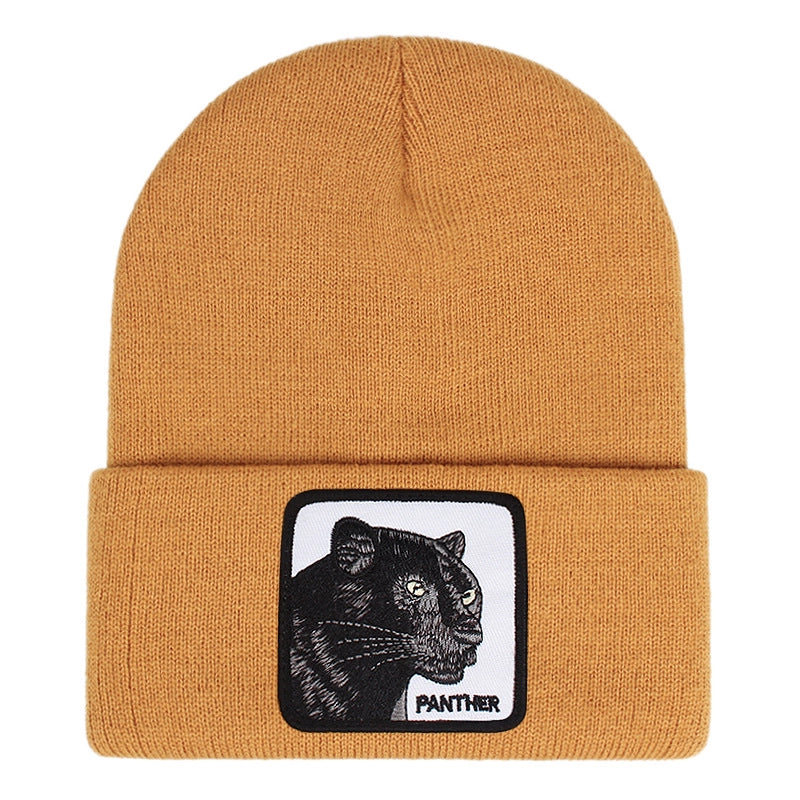 Berretto ricamato PANTHER con risvolto, in maglia, colore giallo
