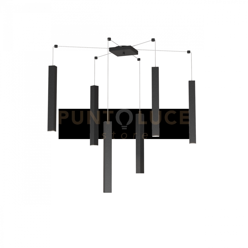 SQUARE TUBE SOSPENSIONE 6 LUCI NERO CAVO CM.250 CON BASE 1173-S6-NE