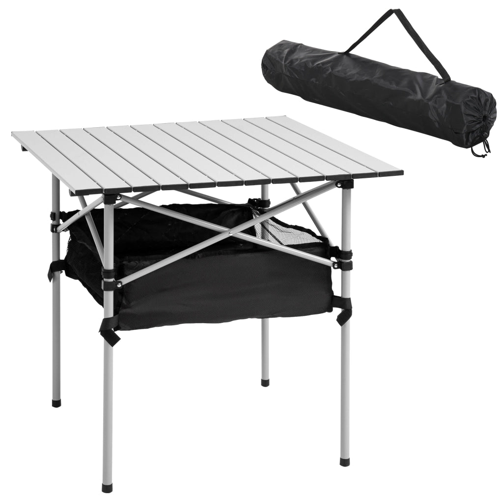 Tavolo Pieghevole con Rete e Borsa ¨C zephmum ¨C Grigio 70x70x69 cm