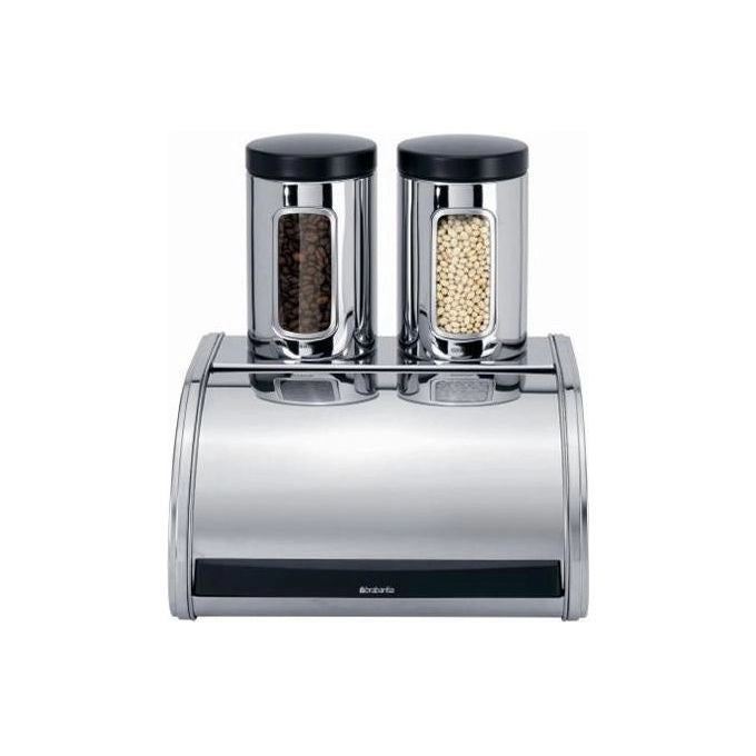 Brabantia 339585 Roll Top Contenitore per Pane Acciaio Inossidabile Brillante con Apertura a Scomparsa Silenziosa e Base Bugnata colore Argentato