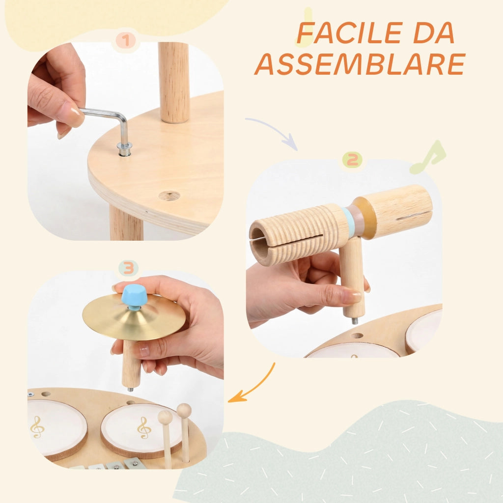 Xilofono e Tamburi Strumenti Musicali per Bambini ¨C zephmum ¨C Legno Naturale