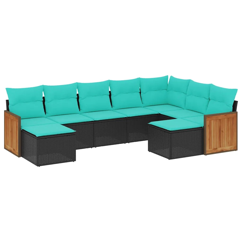 Set Divani da Giardino 9 pz con Cuscini Nero in Polyrattan 3228220