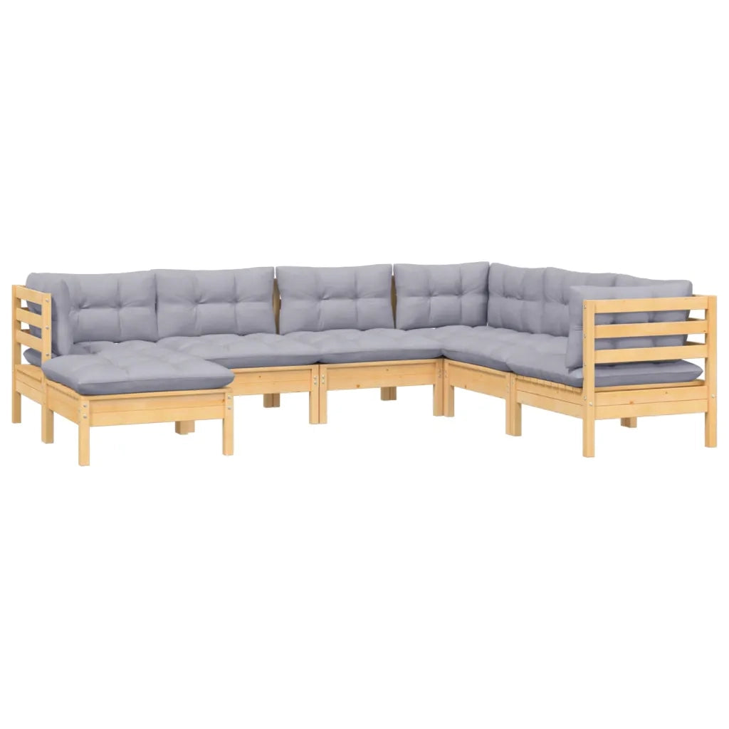 Set Divani da Giardino 7 pz con Cuscini Grigi Massello di Pino 3096561