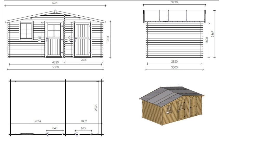 Casetta da giardino in legno - 15m2 - 5x3m - 28mm - colore: naturale - DOM578 - ALTANKA