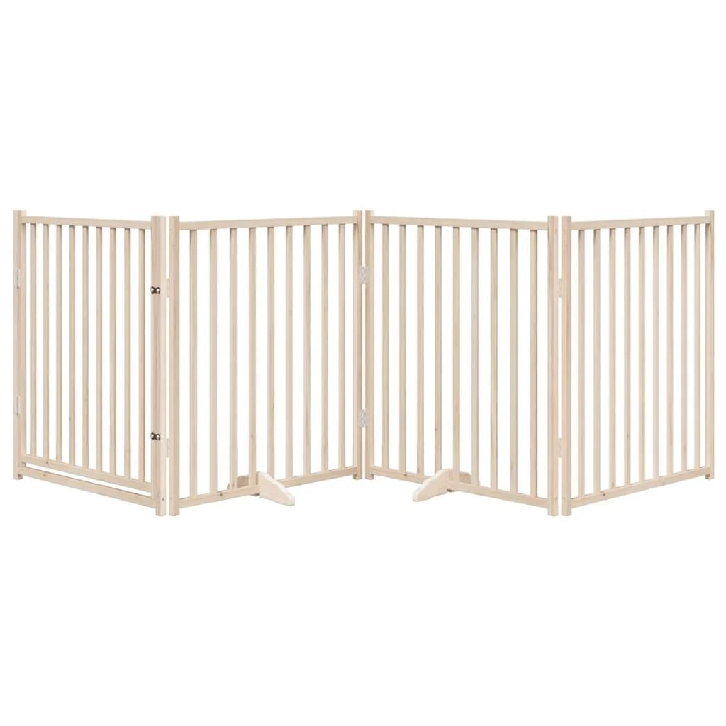 Cancelletto di sicurezza per cani con 4 pannelli in legno massello di abete marrone 02_0023306